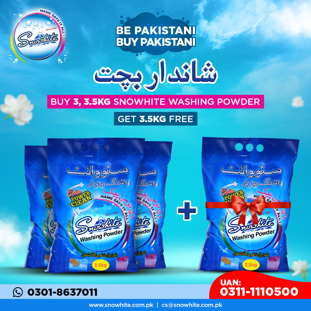 Buy 3 (1590x3=4770) Snowhite washing powder 3.5kg Get 1 Packet Free